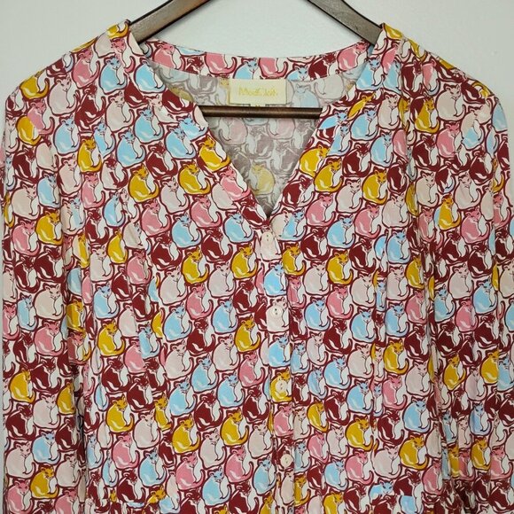 ModCloth Top Womens Medium Multicolor Cat Print Button Down Cat Lady Long Sleeve - Picture 4 of 14